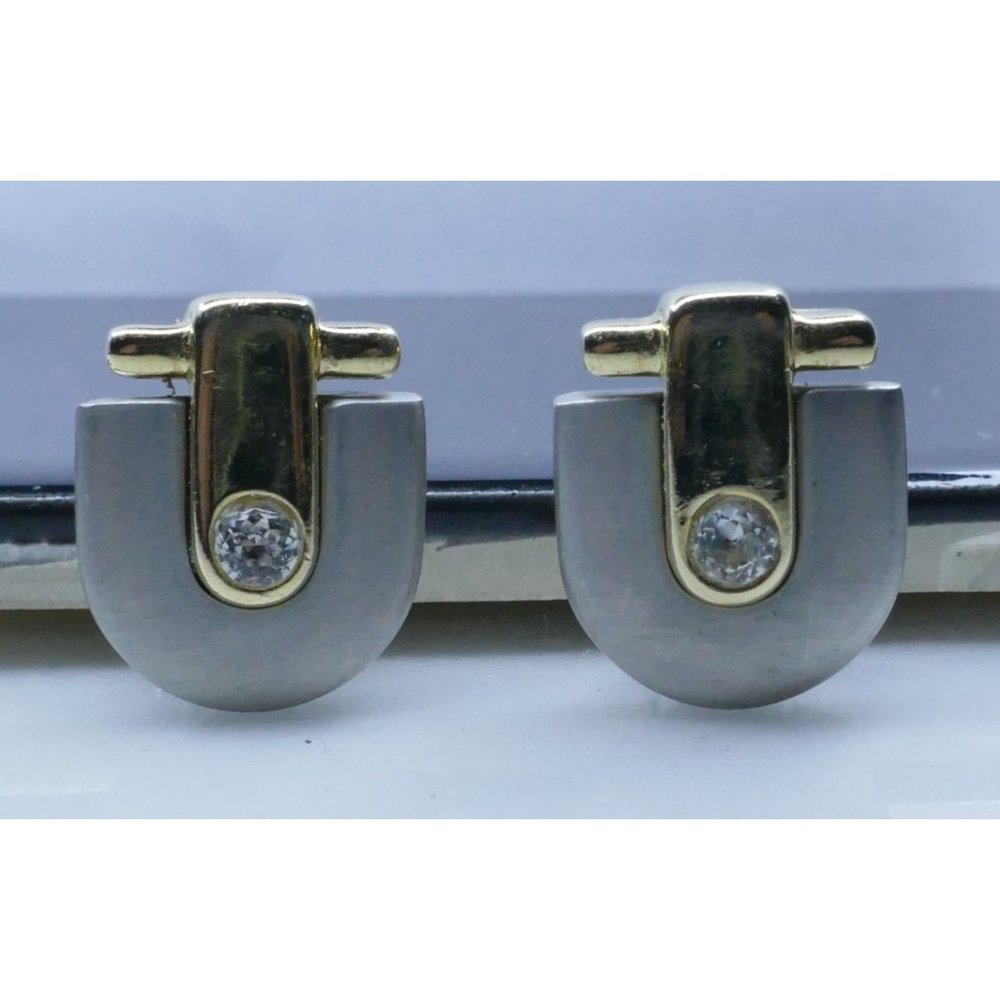 Vintage Signed David Grau Two Tone Earrings With Crystals